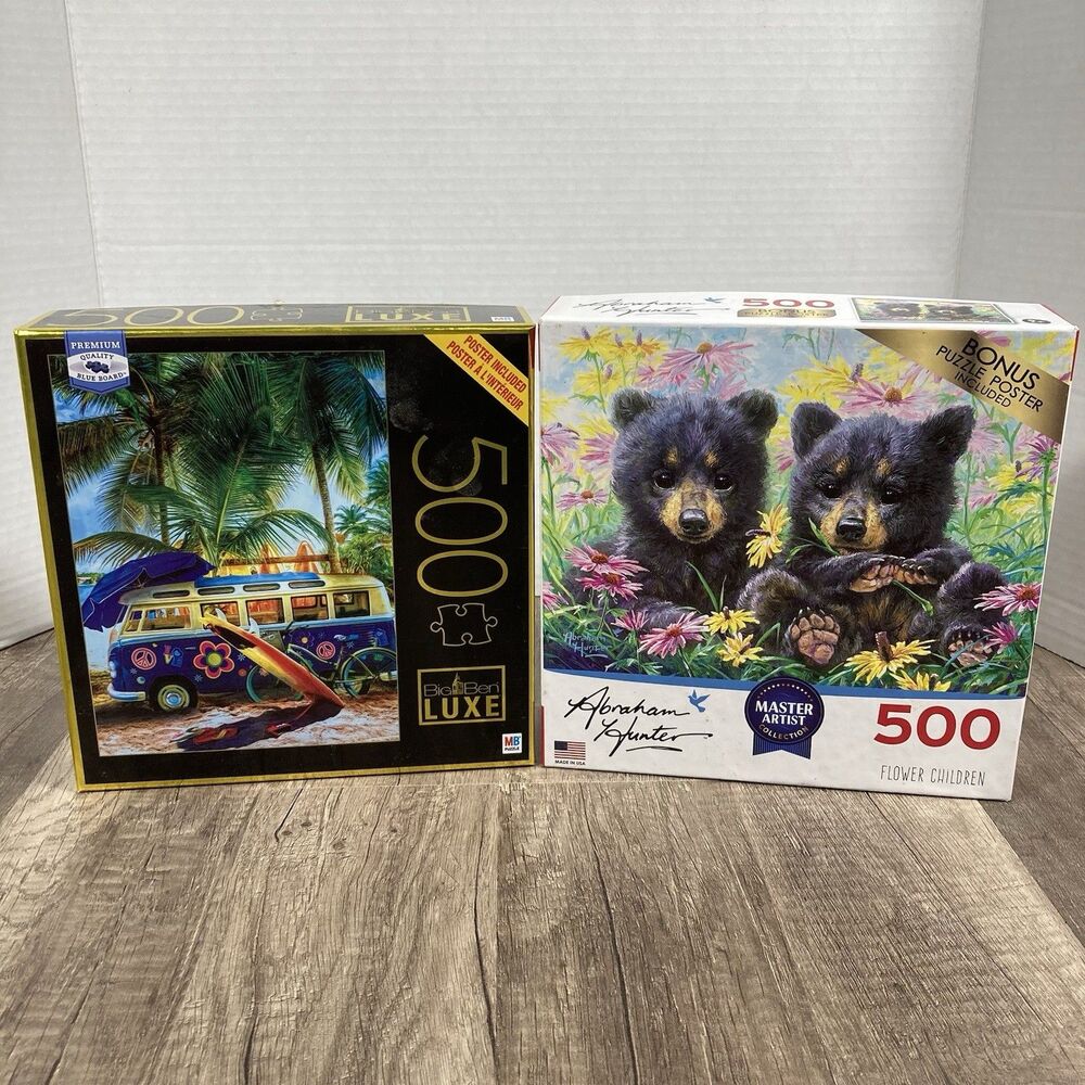 Puzzle Lot of 2/500 Pc Abraham Hunter “Flower Children” Big Ben Luxe “Caribbean”